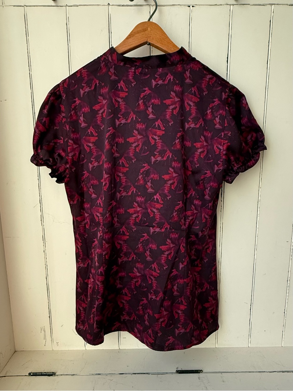 Loft Ruffle Dark Patterned Button Down Blouse - Picture 2 of 3